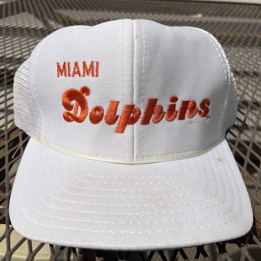 Vintage Miami Dolphins NFL Football Hat AJD White Mesh Trucker SnapBack Cap